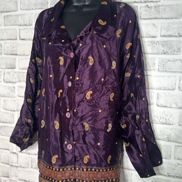 LA Los Angeles Woman Vintage Y2K Silk Button Down Top Blouse Size 26 - Picture 3 of 5